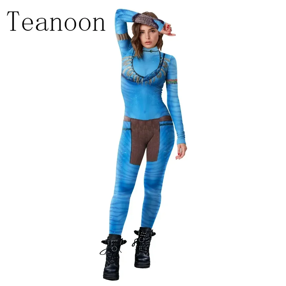 

New Women Cosplay Costume Avatar Movie Themed 3D Digital Print Jumpsuit Halloween Carnival Party Coverall Role Play Costume