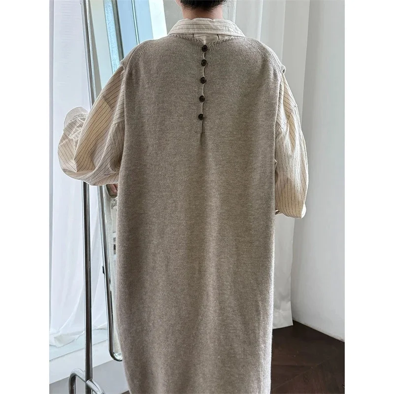 Vestido colete de malha feminino decote em v profundo fino preto com bolso grande inverno aconchegante em camadas midi para trabalho, casa, presente de feriado