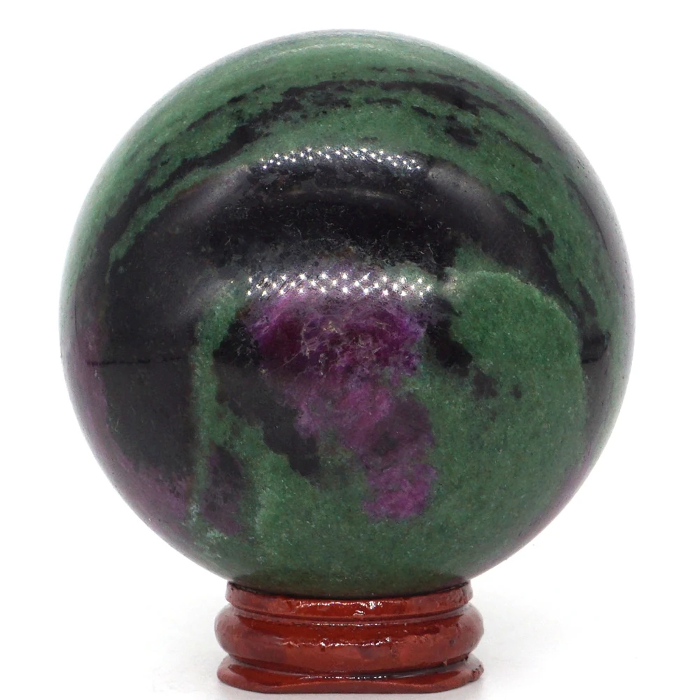 

74mm Natural Gemstone Ruby Zoisite Crystal Reiki Healing Quartz Sphere Massage Ball Stone Crafts Home Decoration With Stand #125