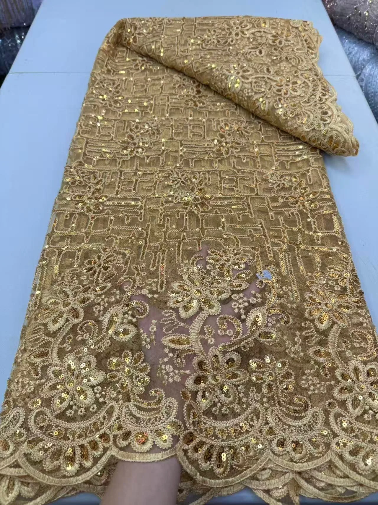 2026 Grade Handcut African Nigerian Sequins Tulle Lace Fabric Sewing Net Cloth Prom Dresses Beads Embroidery High Quality JY564