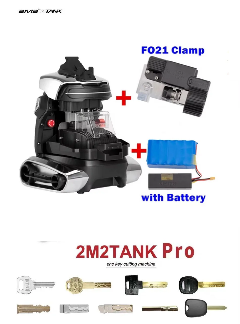 2M2 TANK 2 Pro TANK II Pro with Battery and for Ford Clamp FO21 and for Jaguar Tibbe Key CNC Key Cutting Machine Add House Keys