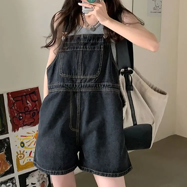 

Women's Denim Rompers Playsuits Travel Taller Slimmer Graffiti Staple Check Young Connected Folds Working Washable Fancy Y2K
