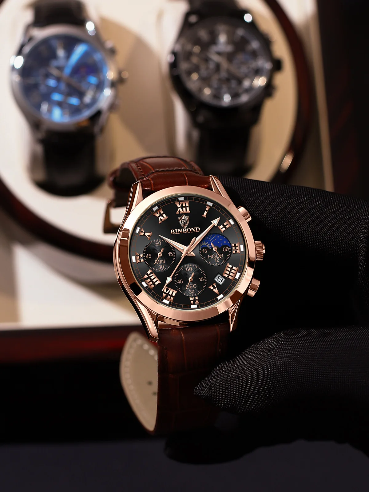 ساعة كوارتز جلدية للرجال ، مقاومة للماء ، مضيئة ، كرونوغراف ، الأعمال ، الفخامة ، العلامة التجارية الأعلى ، الموضة ، B0077 ، 30 م