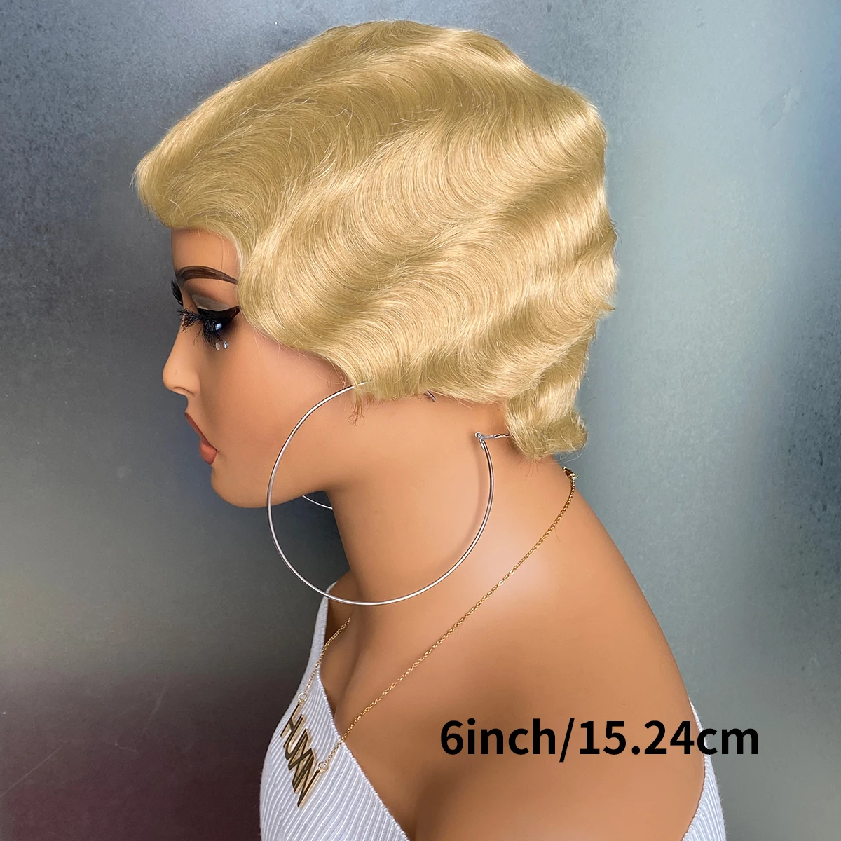 Short Pixie Cut Wigs Colored 613# For Women Human Hair Wigs Finger Ocean Wave Wig Full Machine Made Halloween Party