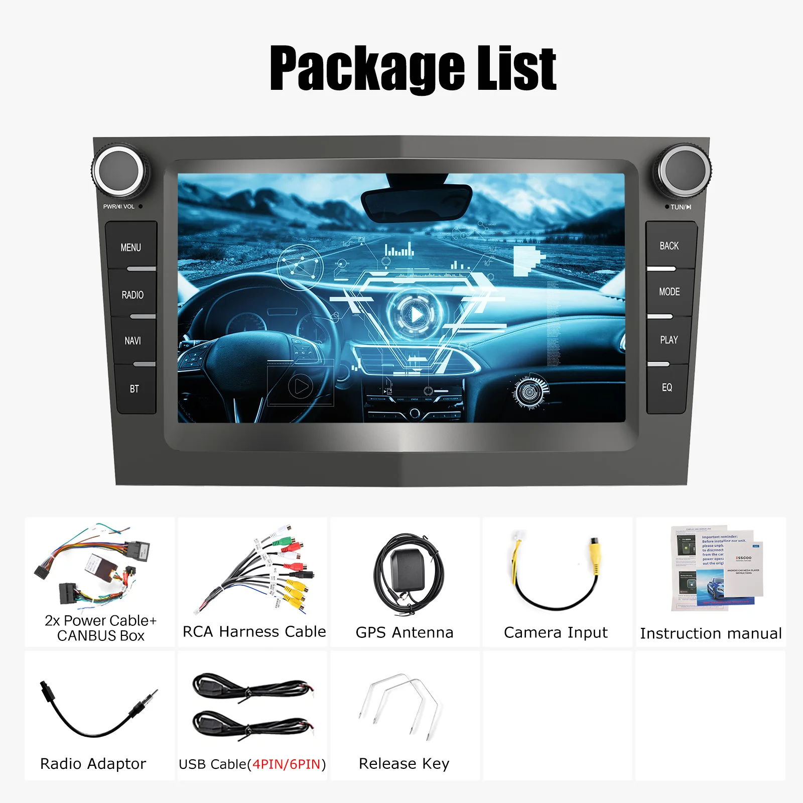 ESSGOO Android 14 4 + 64G draadloze CarPlay auto-autoradio ﻿ Voor Opel Astra Vectra Vauxhall Antara Zafira Corsa C D Vivaro Meriva