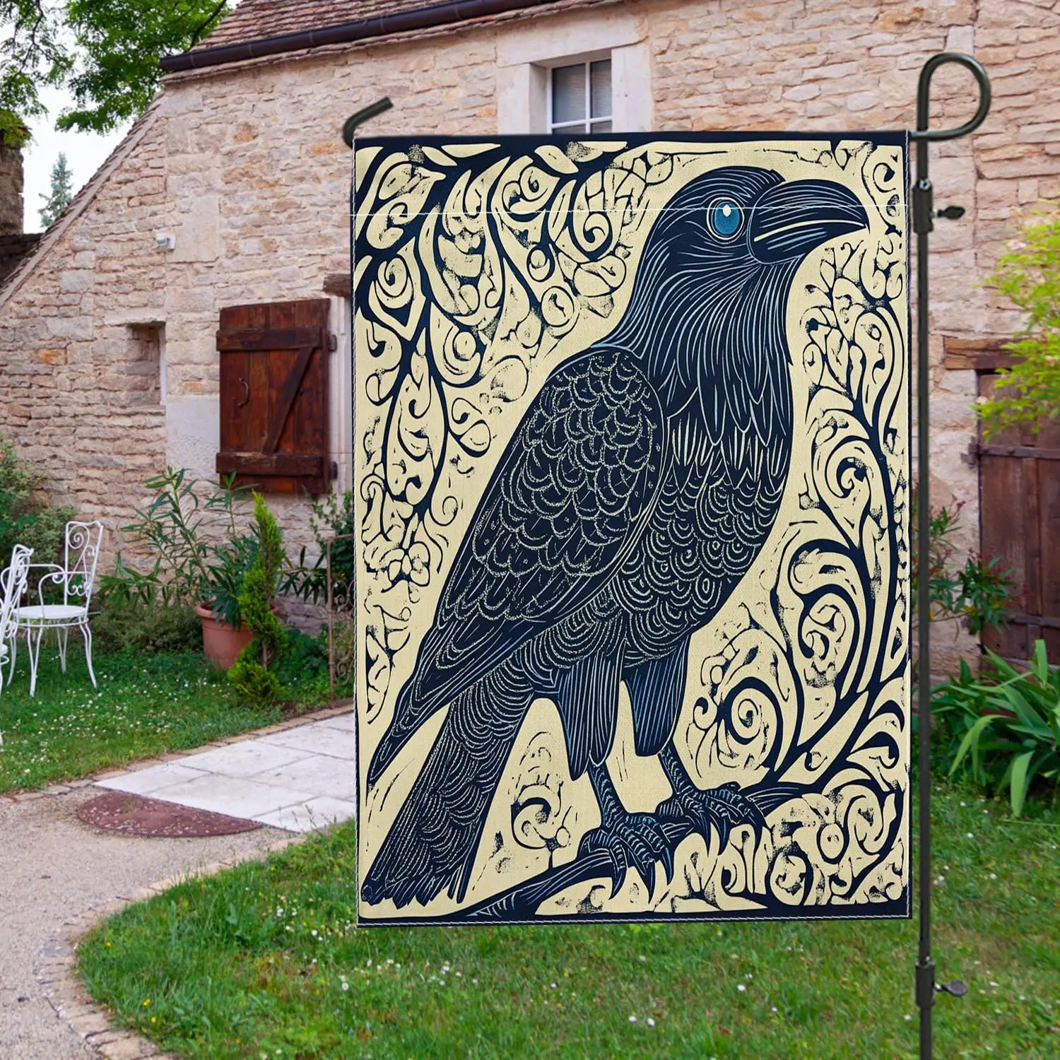Vintage Rustic Crow Garden Flags 12x18 Inch Double Sided for Outside, Novelty Farmhouse Raven Standard Burlap Lawn Flags, Bi uui