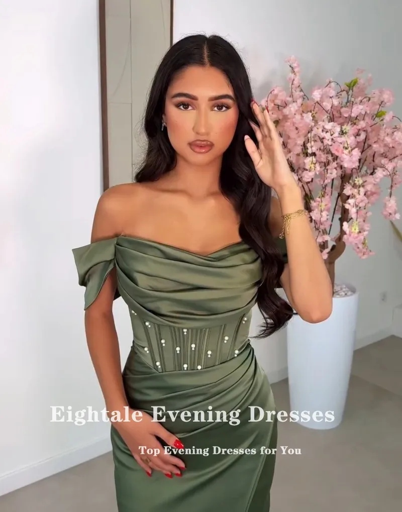 Eightale อาหรับชุดราตรีที่กําหนดเองปิดไหล่ลูกปัดซาติน Mermaid PROM Gowns งานแต่งงาน Abendkleider Hochzeit