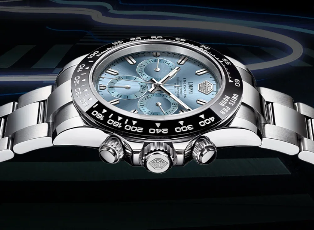 Lobinni Мужские автоматические часы 40 мм Винтажные механические наручные часы 50 м Водонепроницаемые сапфировое зеркало Керамический безель Дата недели JHB16