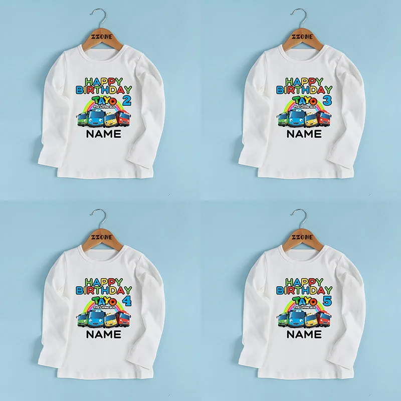 

Tayo the Little Bus Birthday Kids T shirt 1 2 3 4 5 6 7 8 9 Years Customize Name Boys T-shirts Baby Girls Long Sleeve Clothes