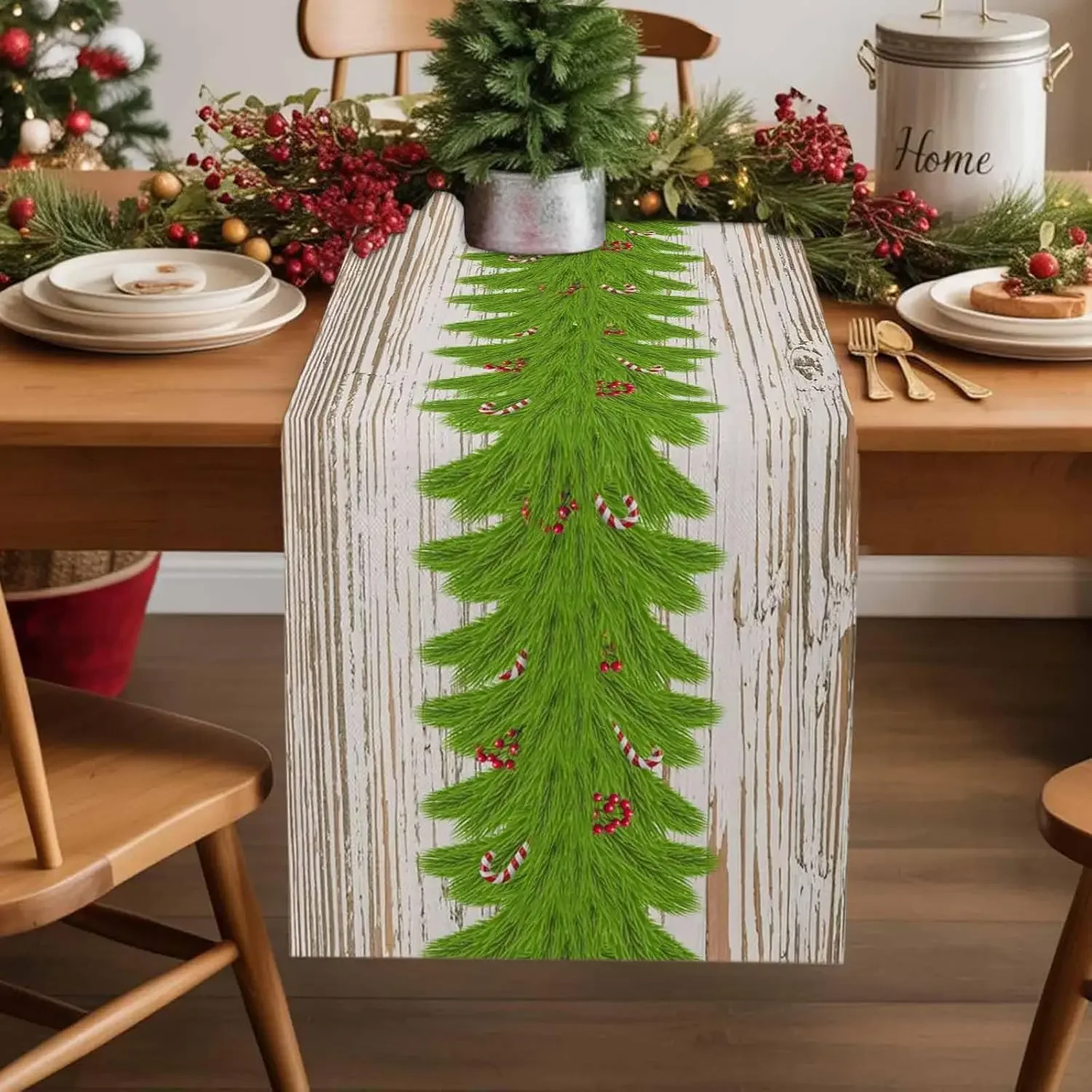 Christmas Pine Needle Wood Grain 2026 Table Runner Party Decor Winter Xmas Kitchen Dining Table Runner Christmas Decorations