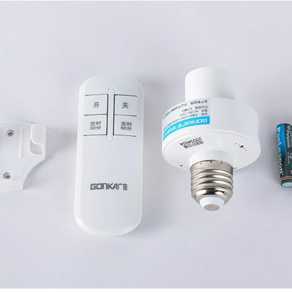 .Smart Wireless Remote Lamp Holder: Wire-Free Wall-Penetrating Switch, E27 Screw Base, AA Battery-Powered Remote