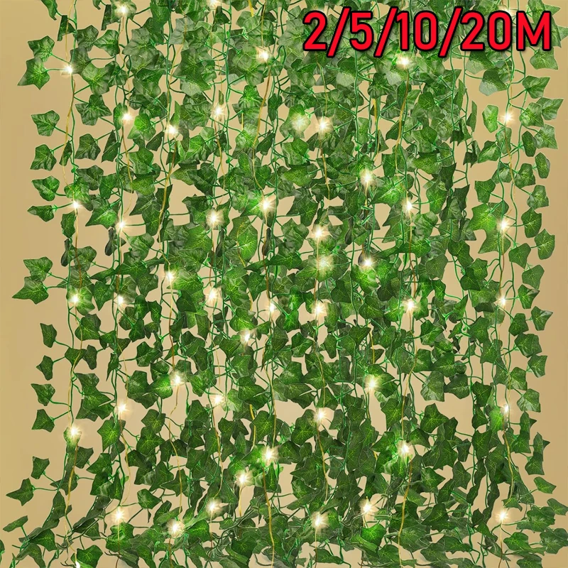 Fiore Verde Foglia Luci della stringa Vite artificiale Fata Luce Alimentata a batteria Albero di Natale Ghirlanda Luce Diserbo Festa Home Deco