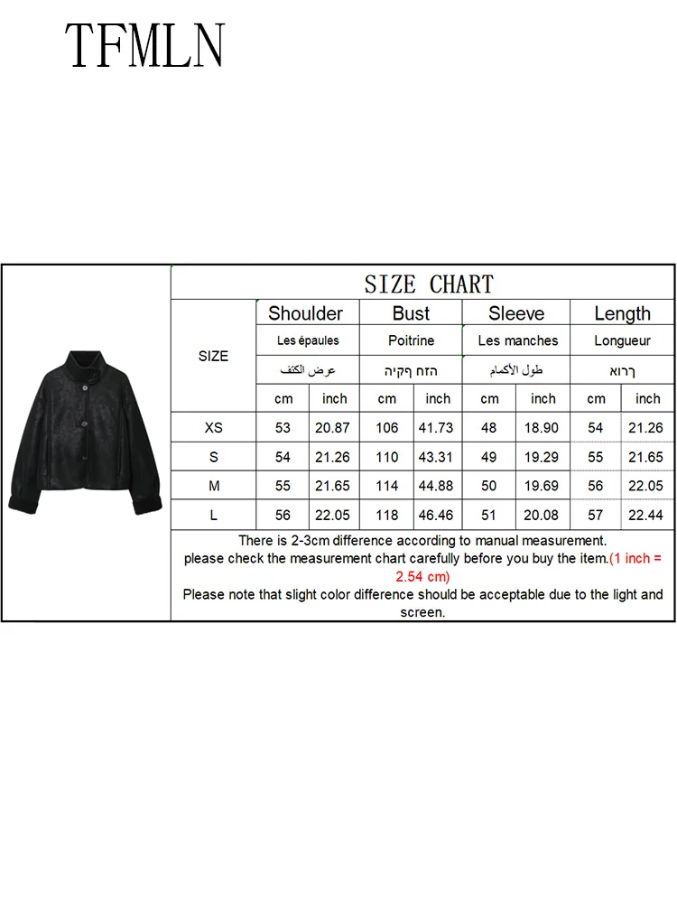 TFMLN 2025, Winter Frauen Faux Leder Plüsch Jacken Mode High Street Einreiher Lose Mäntel Retro Stehkragen Outwear