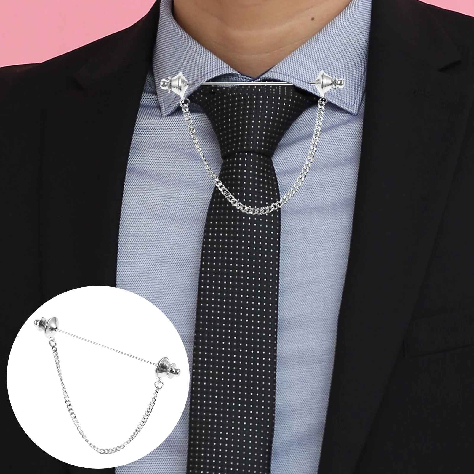 

Metal Collar Pin Men Shirt Brooch Pin Chain Tie Necktie Bar Decorative Classic Style for Formal Events Collar Bar