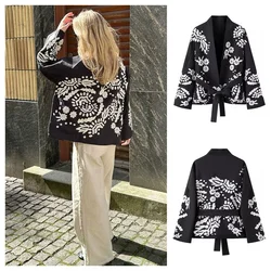 PB&ZA2024 autumn new women's clothing fashionable temperament casual versatile long sleeved waist slimming printed jacket