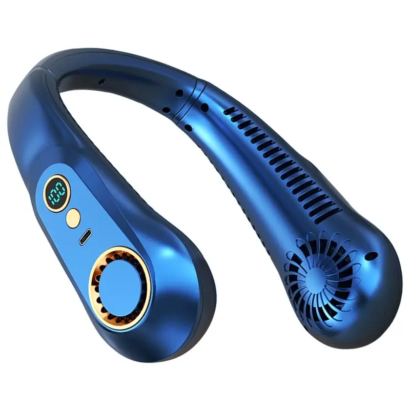 

【BRAND NEW】Digital Display USB Charging Mini Hanging Neck Fan Bladeless Neckband Fan Summer Portable Air Cooler Power Electric F