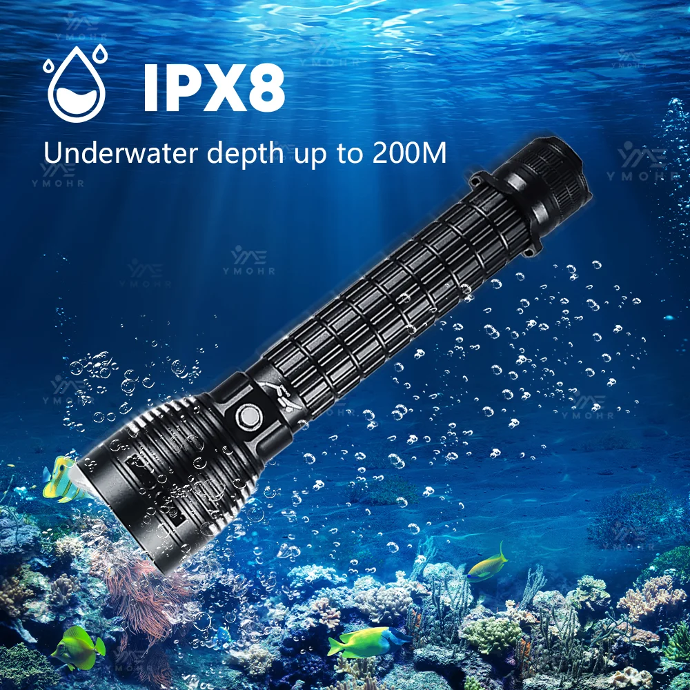 Linterna de buceo profesional, linterna subacuática XHP70, linterna LED recargable IPX8, linterna táctica impermeable para buceo