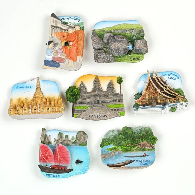 3d Vietnam, Myanmar, Cambodia, Laos Travel Commemorative Resin Fridge Magnet