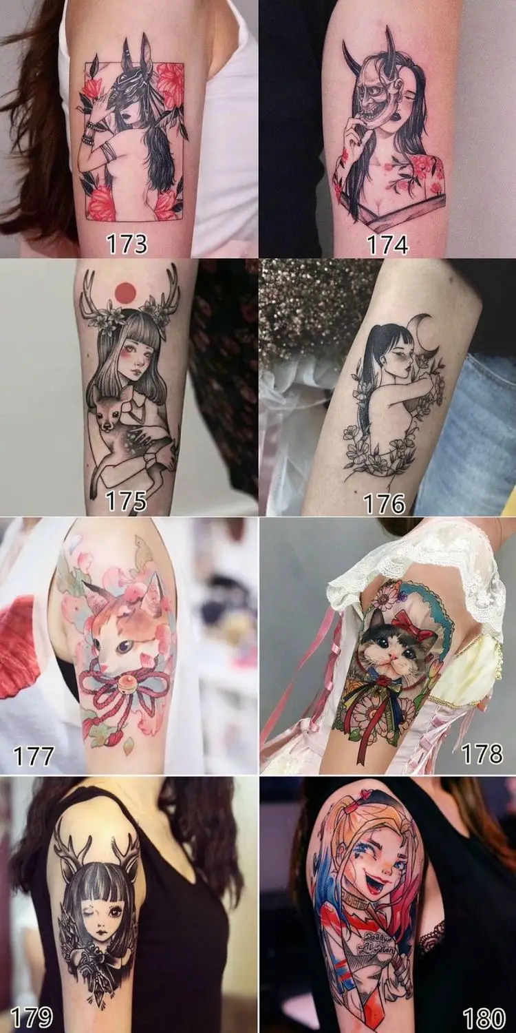 46 stili Anime Cute Cat Girl tatuaggi temporanei Retro Cartoon Transfer Arm Hand Body Art impermeabile Fake Tattoo Sticker