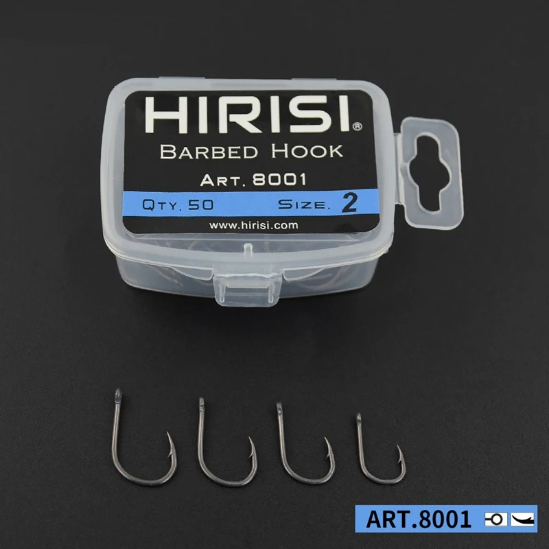 A57T HIRISI 50Pcs Barbed Coated Carp Fishing Hooks with Eye Design Made By Carbon Steel 8001 4