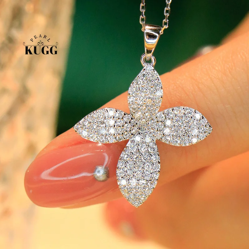 

KUGG 100% 18K White Gold Necklace Luxury Elegant Style 0.70carat Real Natural Diamond Pendant Necklace for Women Wedding Jewelry