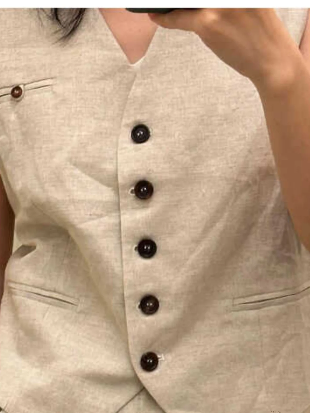 

Faionable Cotton Linen Set Women's Summer 2024 New Sle Svel Vest orts Two-Piece Suit V-Ne Buttoning Commute Sle