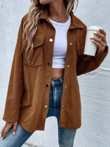 Plus size 1xl-5xl feminino primavera e outono casual moda cor sólida jaqueta simples solto temperamento botão carcela jaqueta