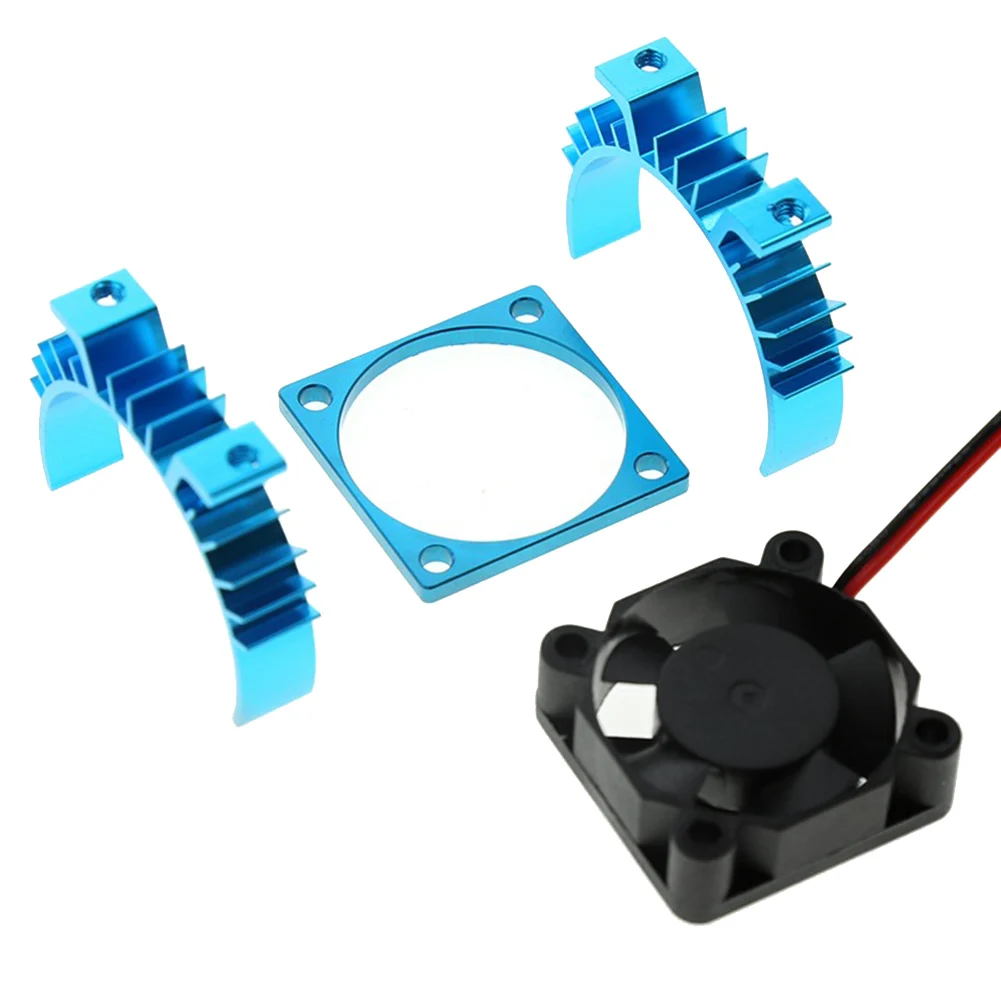 RC Parts Electric Car Motor Heatsink Cover + Cooling Fan for 1/10 Tamiya TT02 RC Car 540 550 3650 Motor Heat Sink,Blue