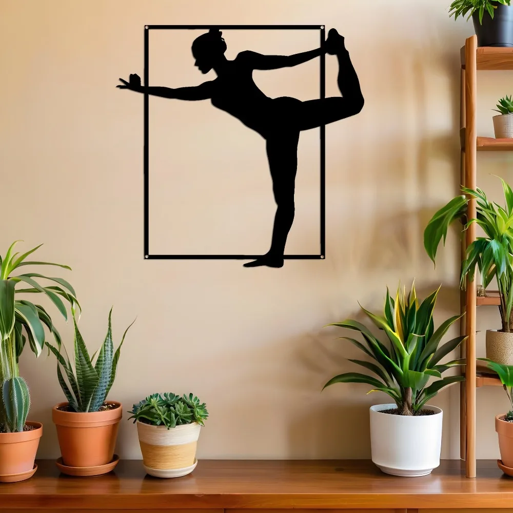 

Настенный декор из черного металла с силуэтом занимающегося йогой человека для гостиной, спальни, ванной комнаты, устойчивый к ржавчине