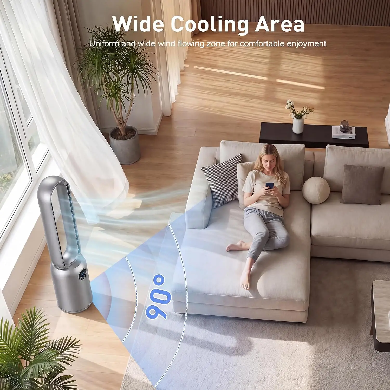 36 Inch Bladeless Tower Fan Bedroom Standing Fans Remote Powerful 26ft S Airflow 24 Speeds 12H Timer 90 Oscillation Floor Fans Q