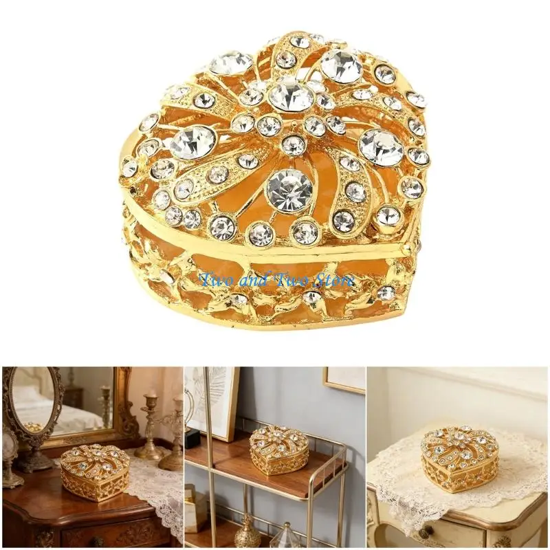 HX6F Sophisticated Heart Themed Jewelry Organizers With Crystals Detail