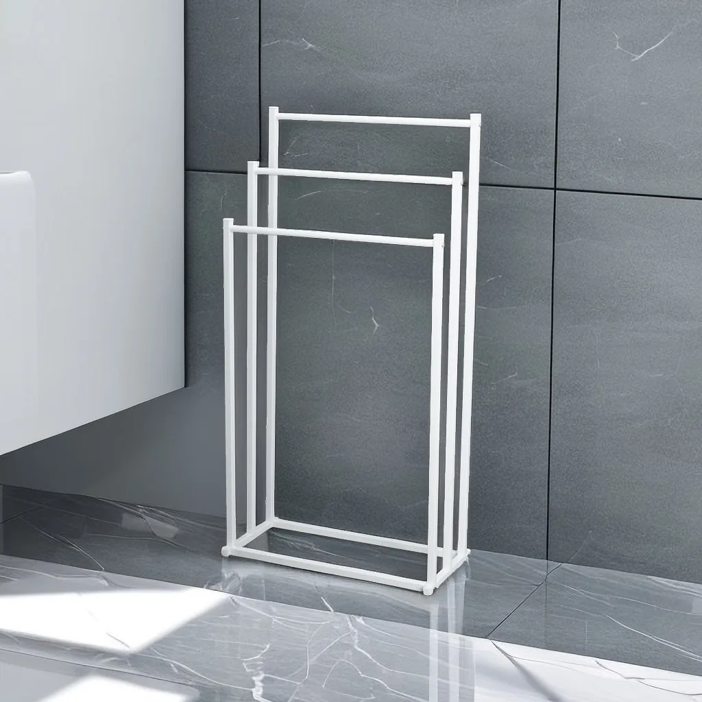 Vertical Towel Rack Non Perforated Metal Hanging Rod Light Luxury Storage For Bathroom And Balcony Space Saving Organizer