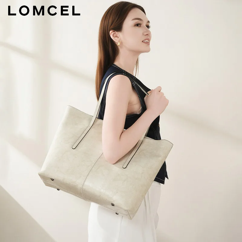 LOMCEL 193 Large-capacity genuine leather tote bag - new, versatile handbag for women, small-sized exclusive bag