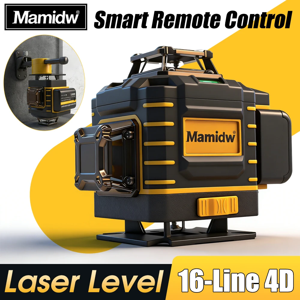 16 Lines 4D Laser Level High-Precision Green Line Leveling With Bracket Portable Green Beam Horizontal Vertical Laser, Contains two batteries
