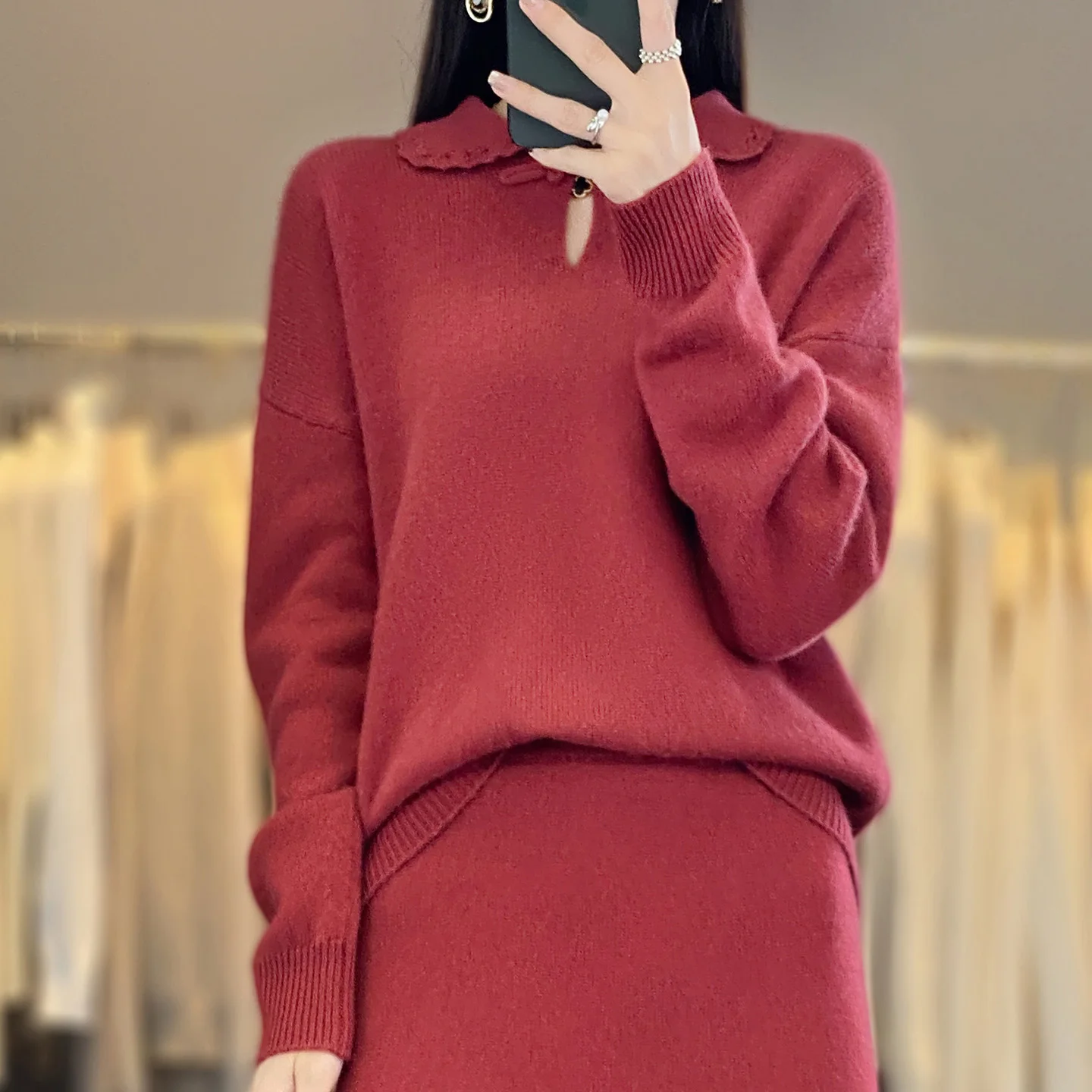 Long Sleeve Womens Pure Wool Sweater Hand Knitted Lace Up Polo Neck Crewneck Autumn Winter Thickened Loose Knitwear  zara winter