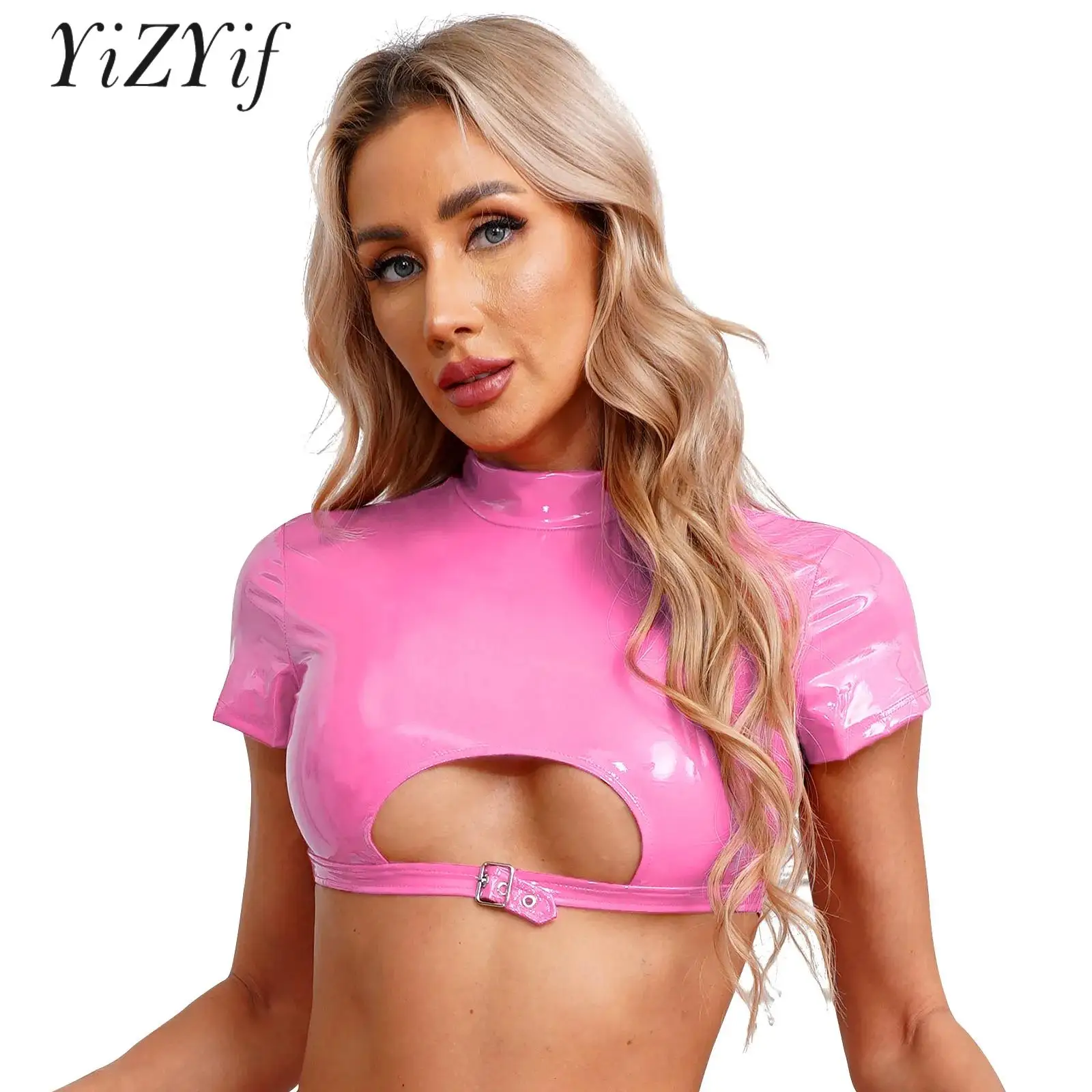 

Women Low Cut Short T-shirt Camisole Push-up Bustier Pole Dance Costume Skinny Crop Top for Bar Disco Nightout Sexy Lingerie