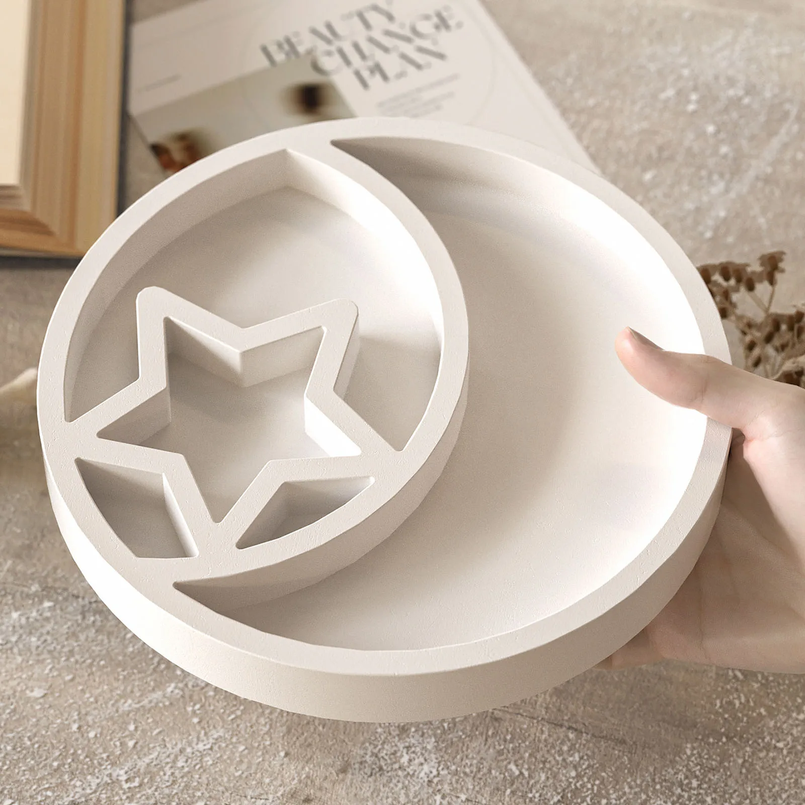 

Moon Star Tray Round Storage Tray Silicone Mold for DIY Jewelry Display Plate Casting Resin Molds Candle Clay Concrete Mold