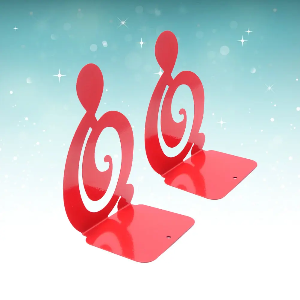 A Pair Music Note Bookends Metal Desktop Stand Red Non-Skid Book Supports for Dvds Magazines Files Shelves Office Home