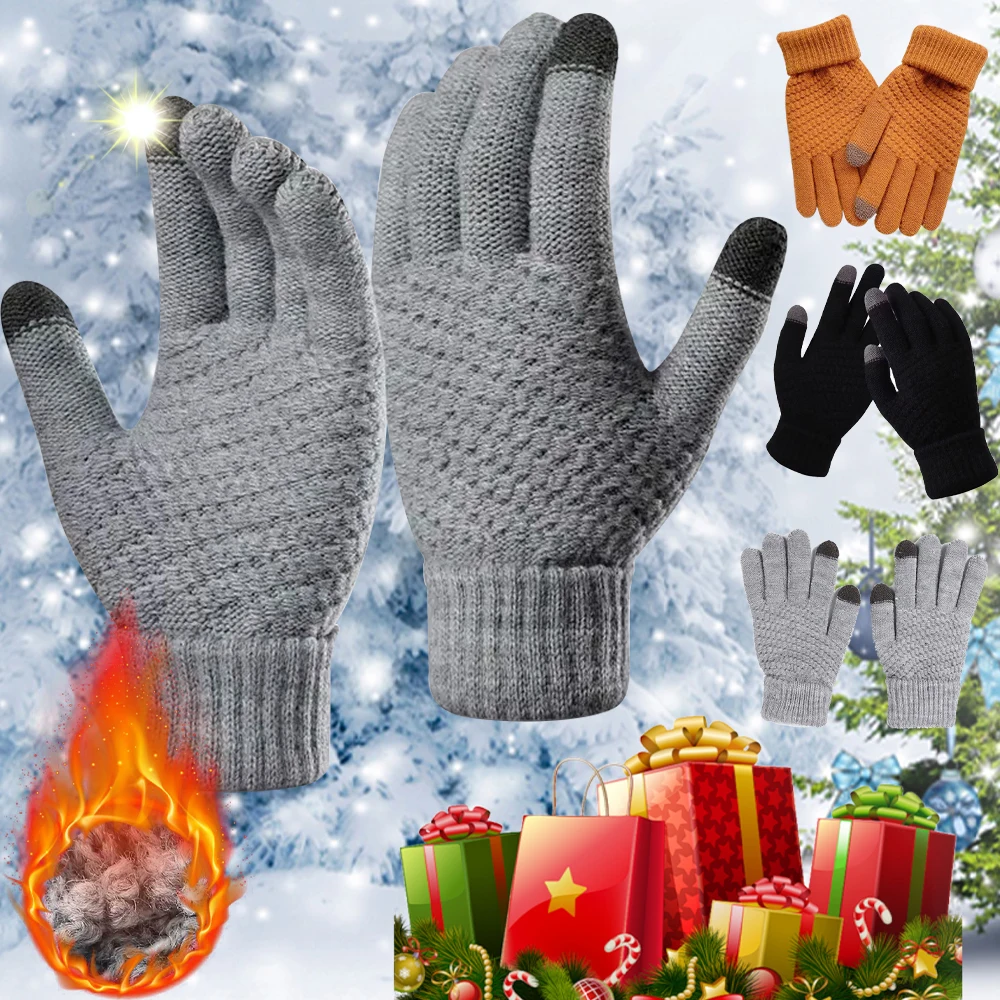 

Женские и мужские теплые зимние перчатки с сенсорным экраном, эластичные классические вязаные варежки с длинными пальцами, уличные велосипедные перчатки для вождения (1 пара)