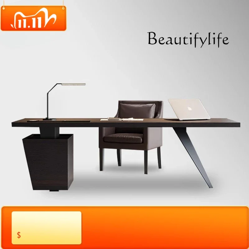 1 Italian Minimalist Desk Light Luxury Modern Designer High Sense Solid Wood Office Home Study Living Room Computer Desk