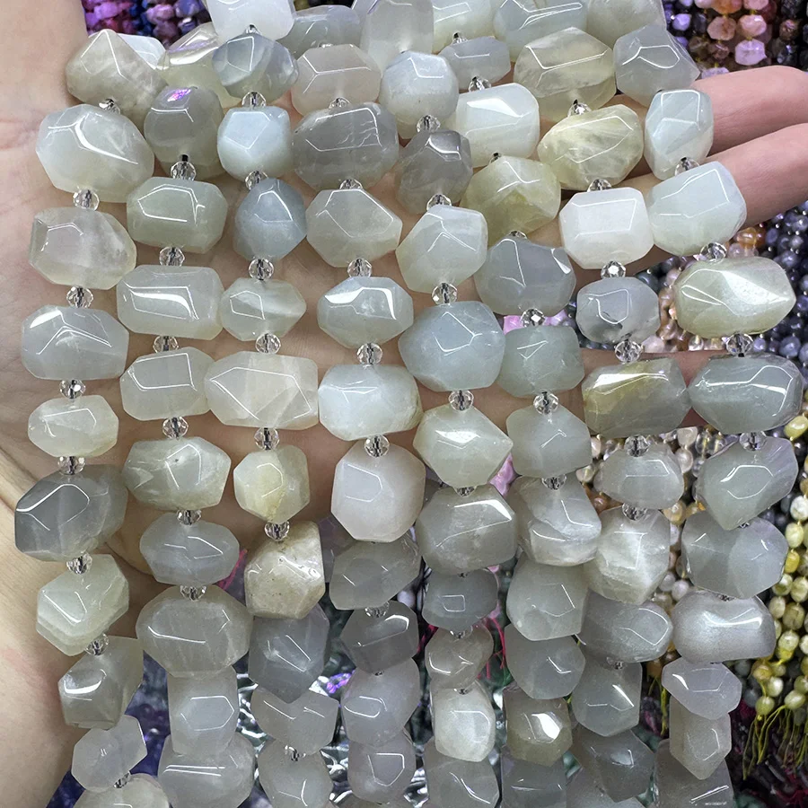 Natural White Moonlight Stone Handmade Lrregular Green Garnet Faceted Loose For Jewelry Making DIY Necklace Bracelet 15''13-18mm