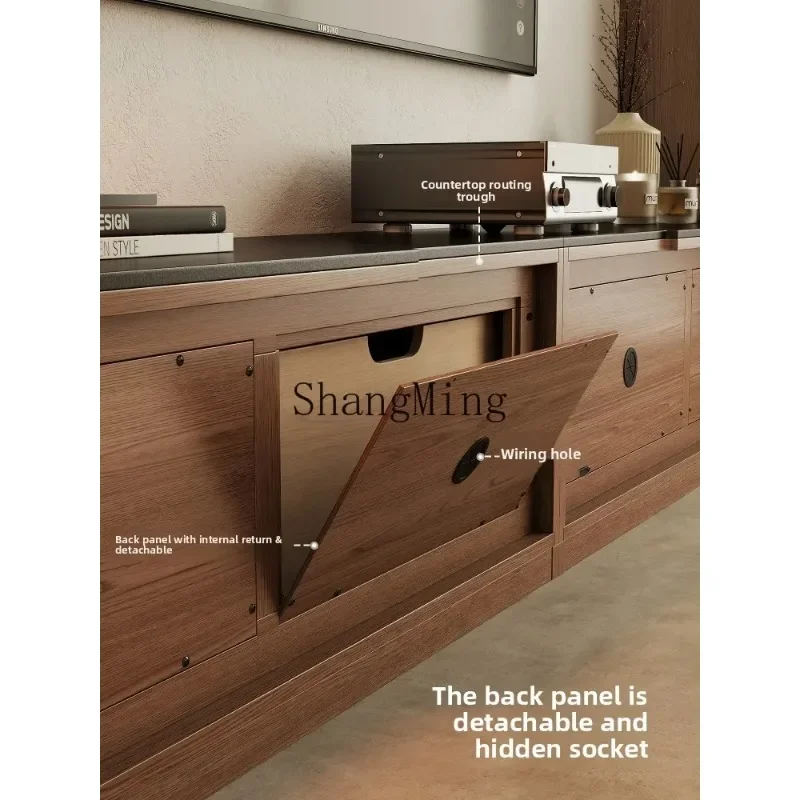 

CL wood floor-to-ceiling antique TV cabinet walnut color storage living room new floor cabinet