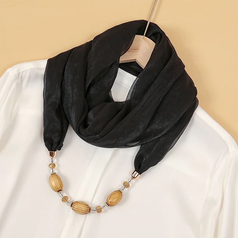 RUNMEIFA Solid color Jewelry Statement Necklace Pendant Scarf Women Bohemia Neckerchief Foulard Femme Accessories Hijab Stores