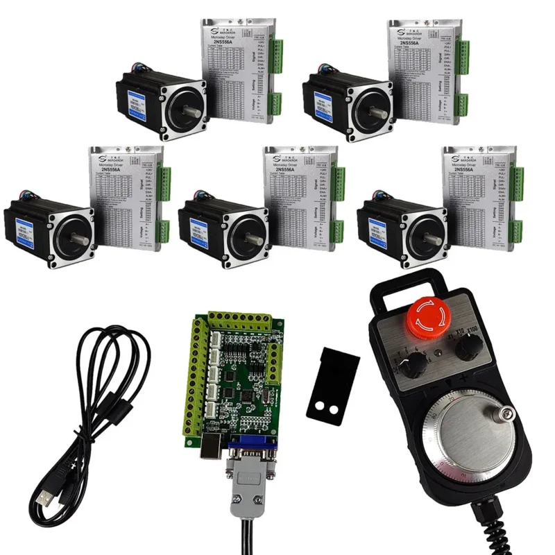 New CNC Mach3 Motion Control System Kit USB 556 Driver 3Nm Nema23 Stepper Motor Emergency Stop Handwheel