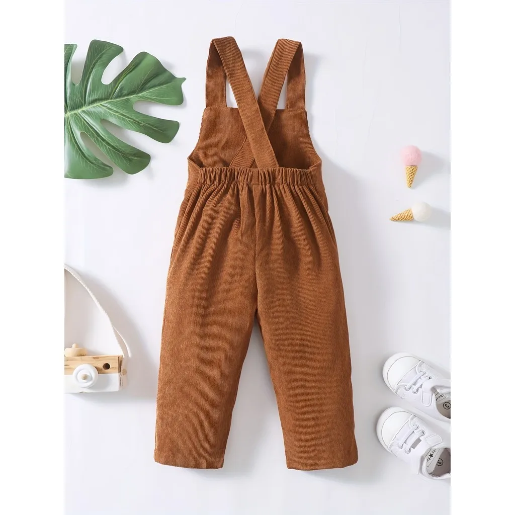 Toddler Boy&Girl Spring&Autumn Strap Pants Corduroy Brown Strap Pants Handsome Versatile Style Costume for Infant Boys 0-3 Years