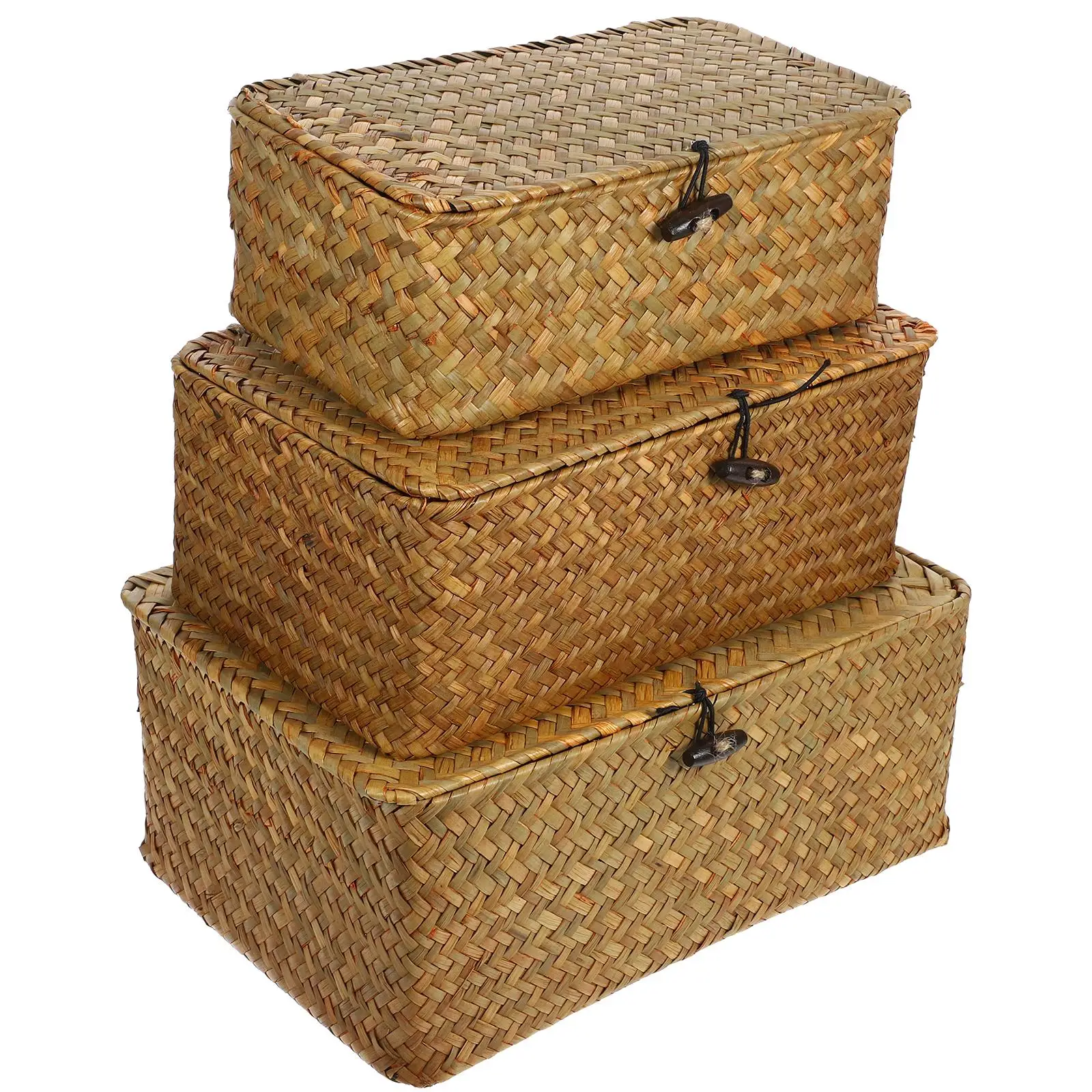 

Seaweed Woven Basket 3 Pcs Natural Fiber Home Woven Storage Box Decor Retro Style Bathroom Office Organizer Storage Box