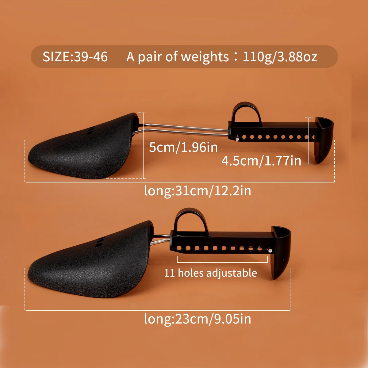 1 Paar Schuhspanner aus Kunststoff für Damen und Herren, verstellbar, zur Formung und Aufbewahrung von Schuhen und Stiefeln (weiß und schwarz), in zwei Größen. – Detail 2