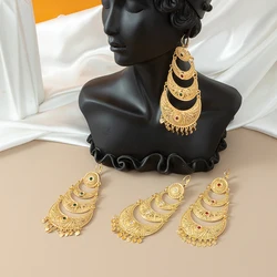 Fatima Gold Color Algeria Long Drop Earrings For Women Traditional Wedding Hanging Earrings Gold Color Bride Jewelry Gift