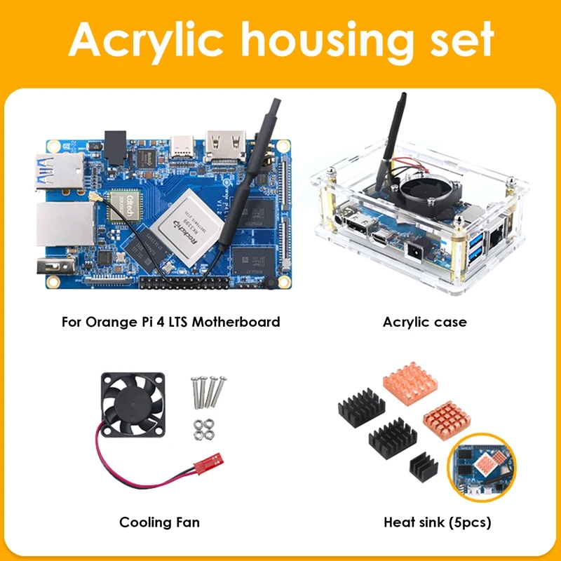 

For Orange Pi 4 LTS Development Board RK3399 Chip Motherboard 4G Memory 16G EMMC With Shell+Cooling Fan+Heat Sink