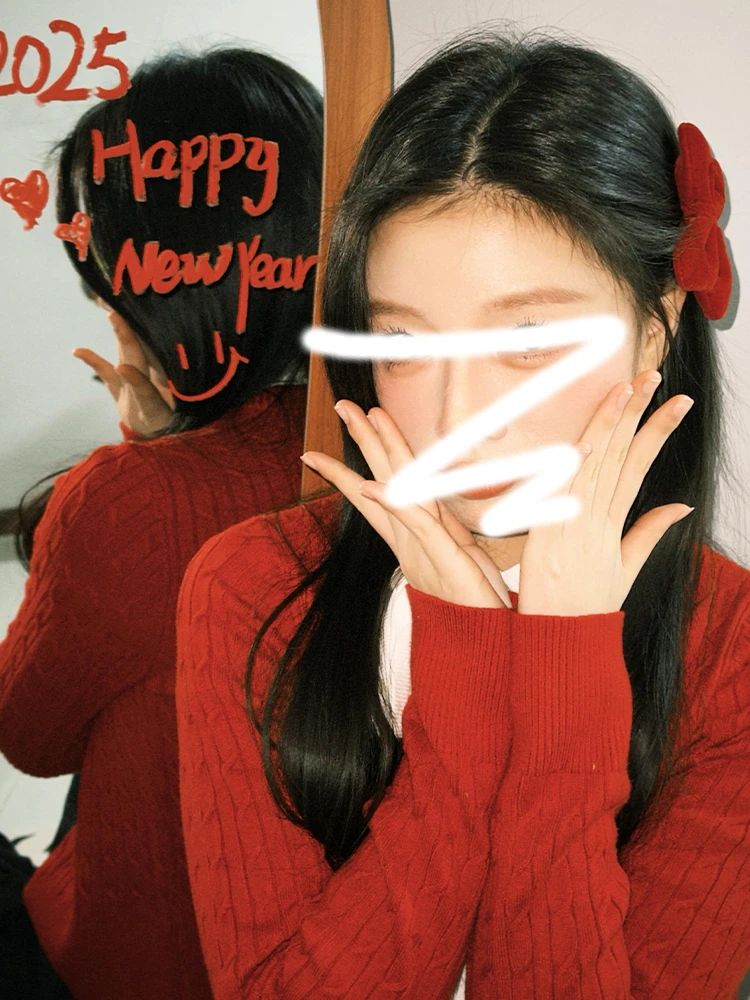 

Red Knitted ort Sweater Women's Spring Autumn Inner Wear Top Lazy Cardigan Sweet Sle Button round Ne Long Sve Winter